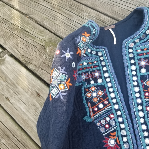 Vintage Temperance Navy Blue Quilted Jewelled Blazer, Size M - Picture 2 of 12